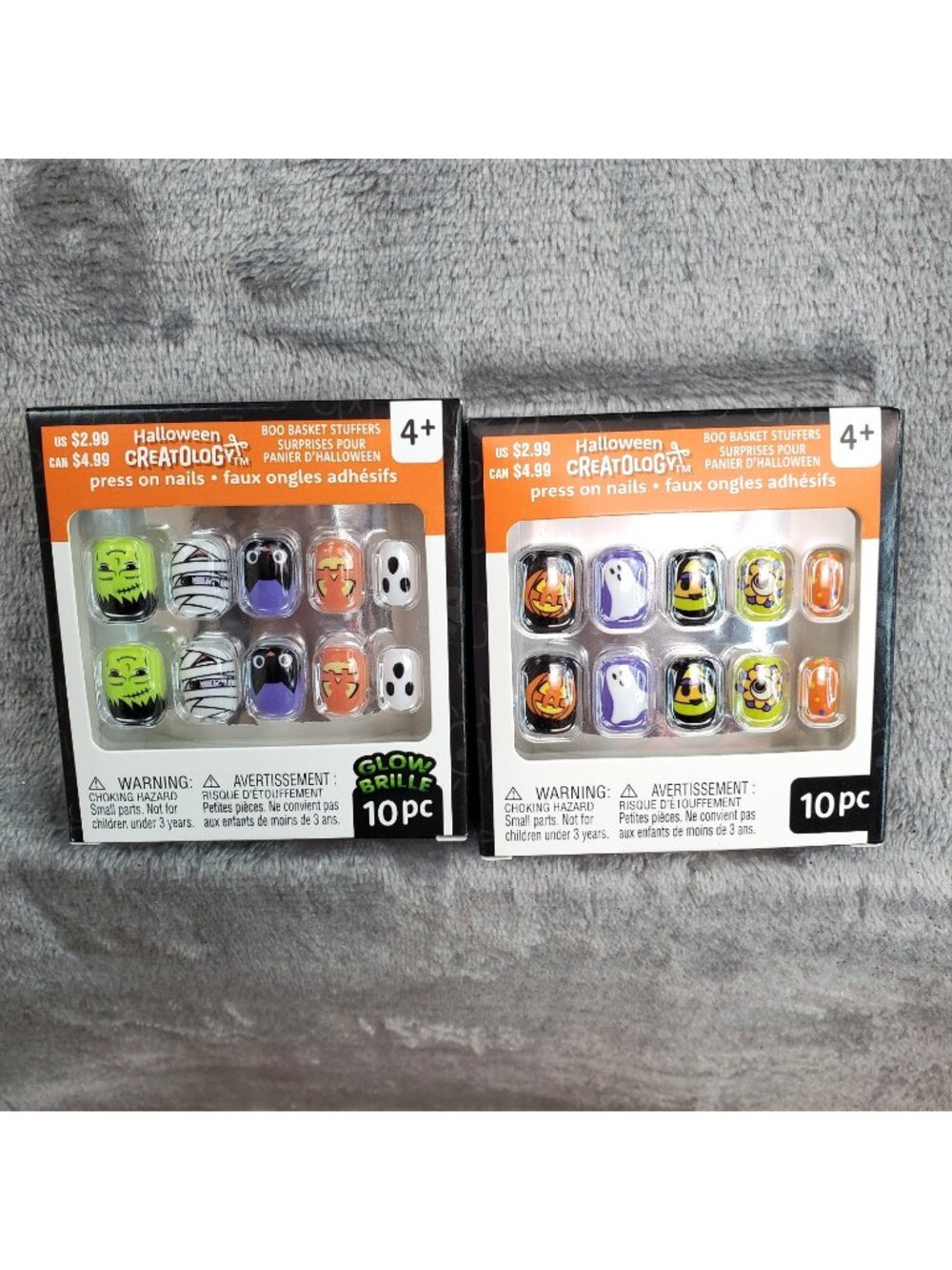 Halloween Kids Press On Nails No Glue Ages 4+ Lot of 2 Ghost Mummy Cat Pumpkin